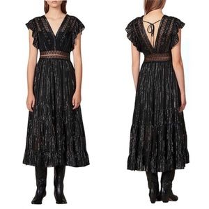 Sandro Dona metallic stripe lace midi dress